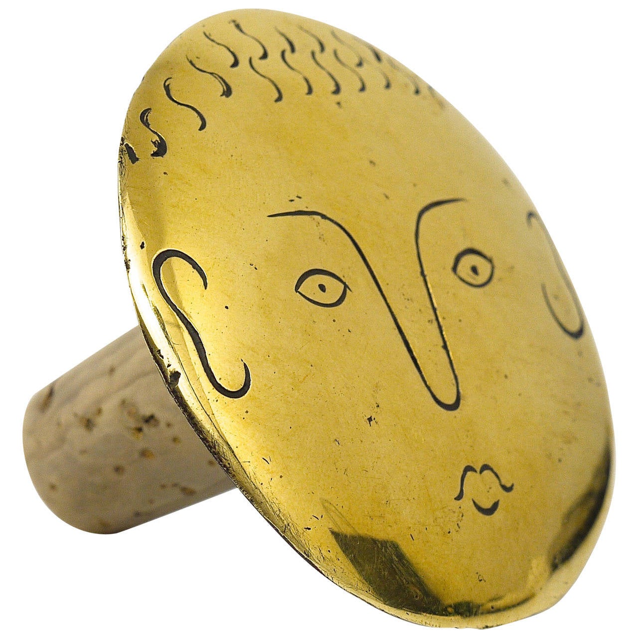 Carl Aubock Brass Face Bottle Stopper, Austria, 1950s at 1stDibs