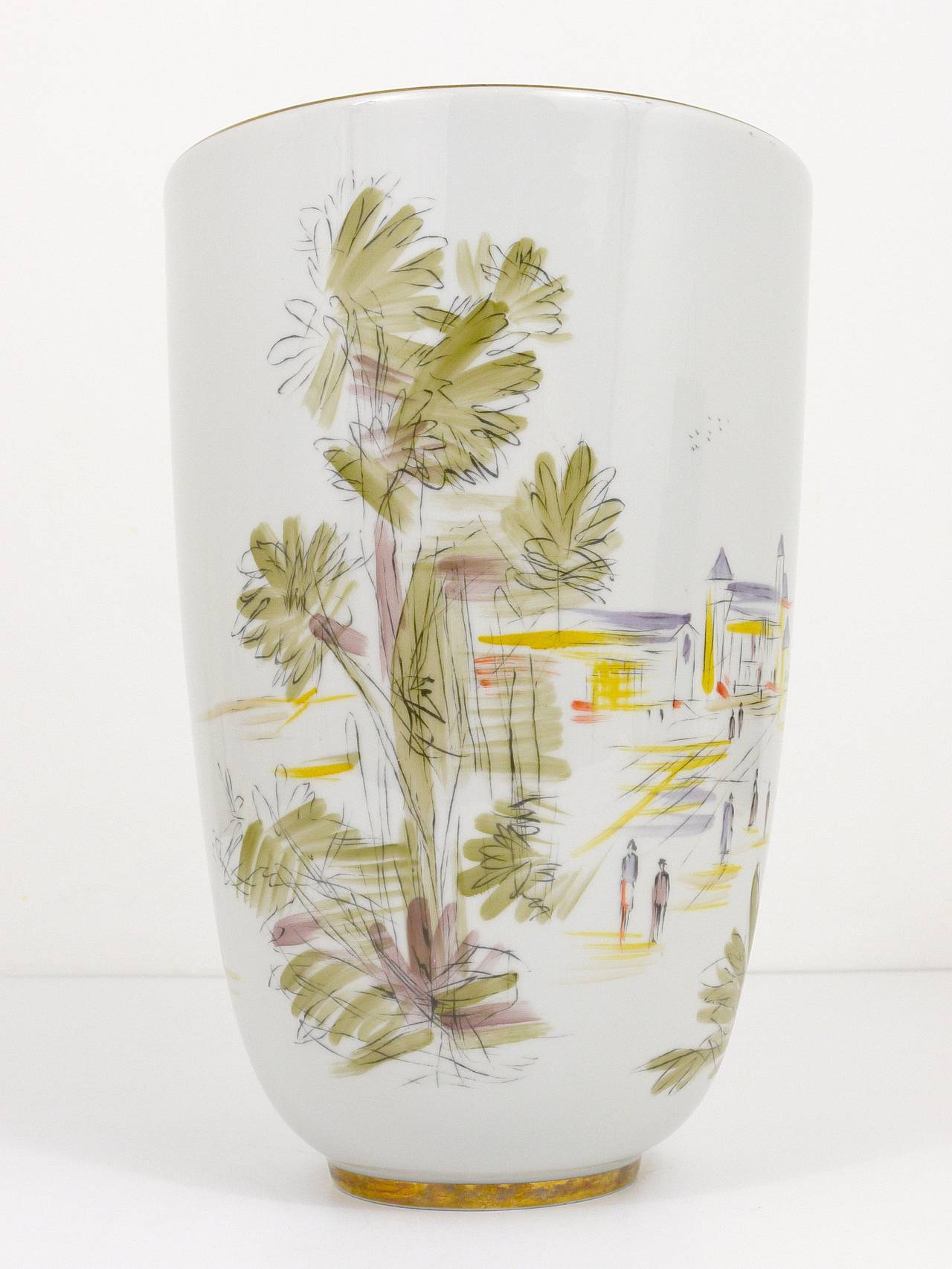 20th Century Huge Hutschenreuther Handpainted Midcentury Porcelain Vase, Selb, Germany, 1950s For Sale