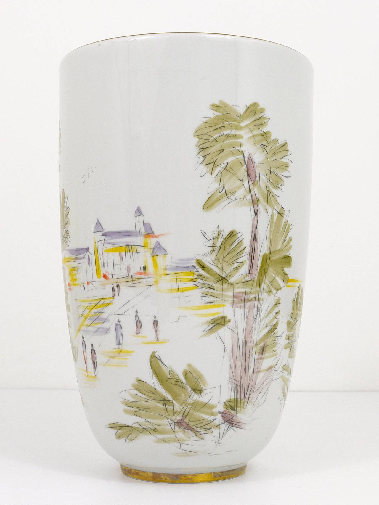 Mid-Century Modern Huge Hutschenreuther Handpainted Midcentury Porcelain Vase, Selb, Germany, 1950s For Sale