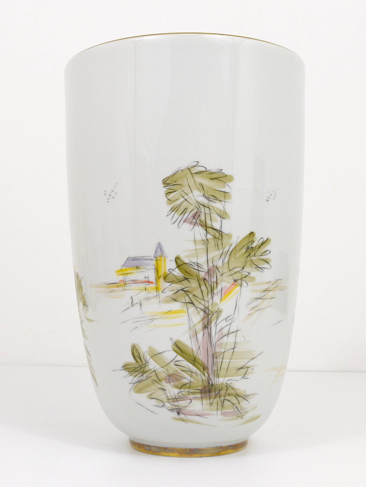 Huge Hutschenreuther Handpainted Midcentury Porcelain Vase, Selb, Germany, 1950s For Sale 3