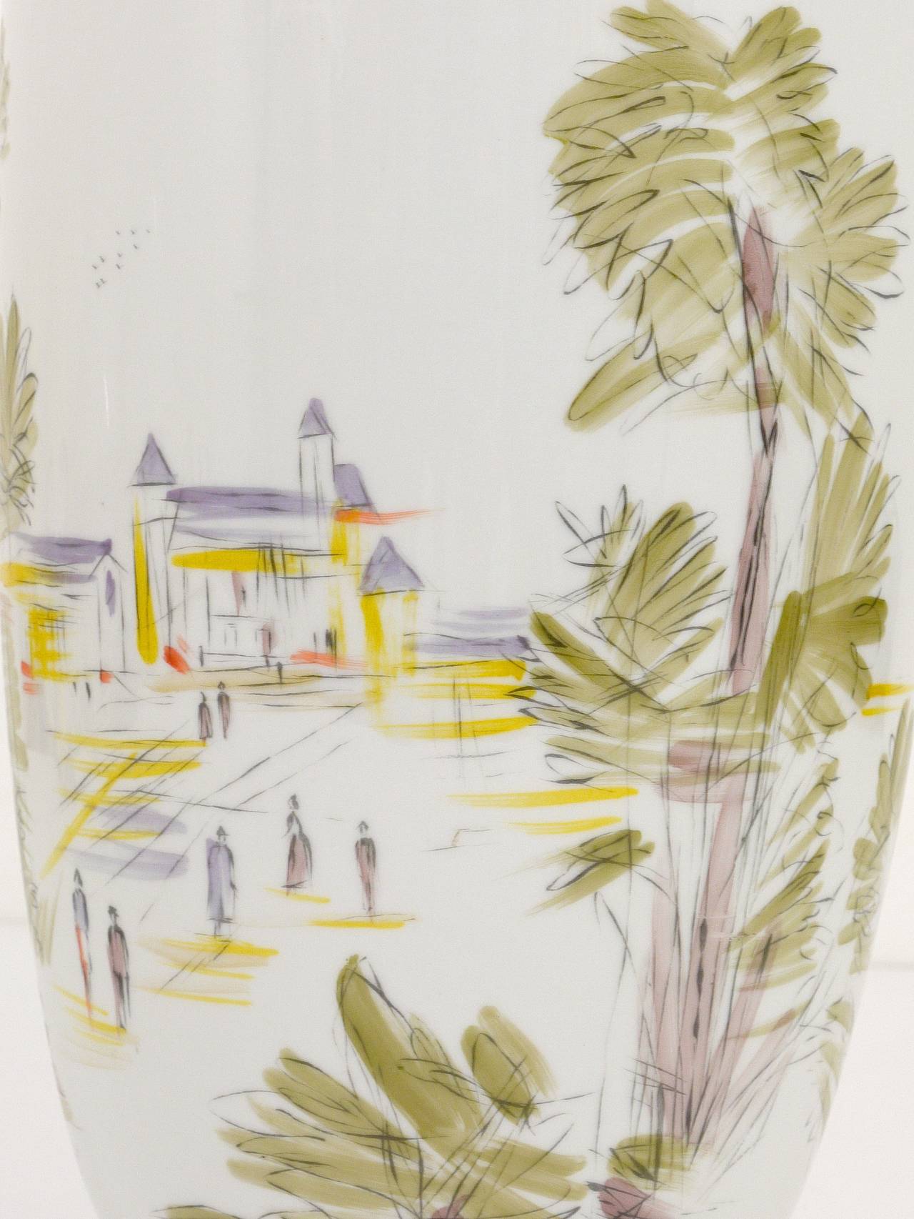 Große handbemalte Hutschenreuther-Porzellanvase aus der Mitte des Jahrhunderts, Selb, Deutschland, 1950er Jahre im Zustand „Gut“ im Angebot in Vienna, AT