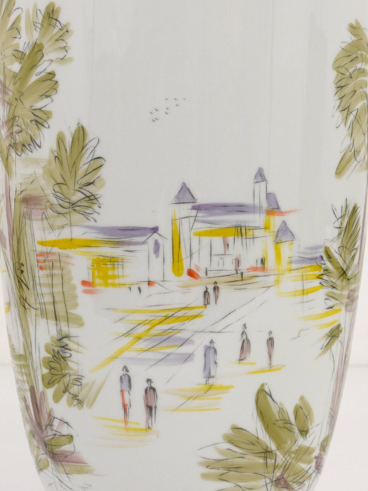 Huge Hutschenreuther Handpainted Midcentury Porcelain Vase, Selb, Germany, 1950s For Sale 1