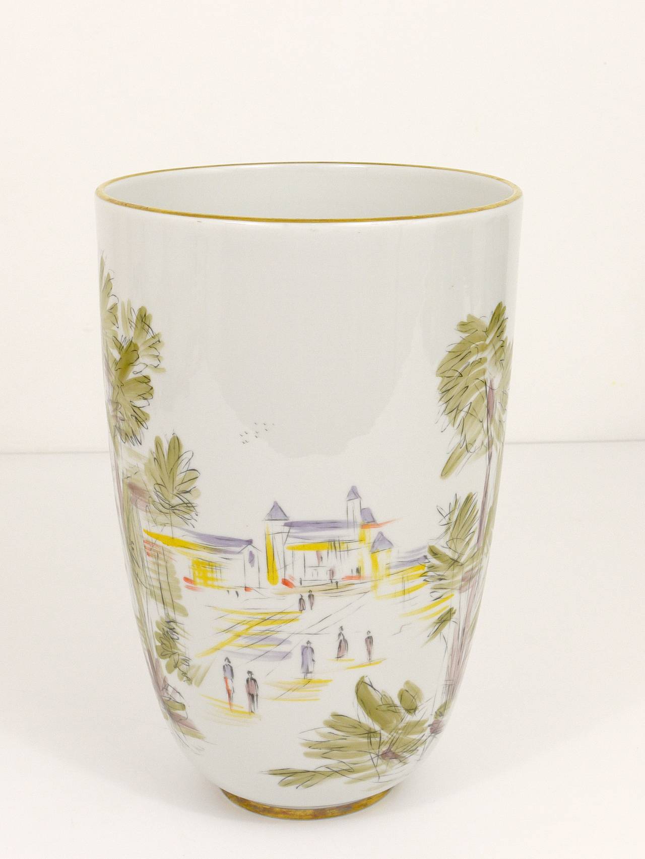 Huge Hutschenreuther Handpainted Midcentury Porcelain Vase, Selb, Germany, 1950s For Sale 2