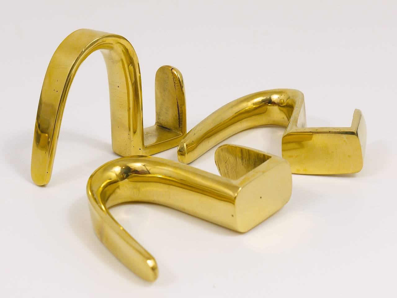 Mid-Century Modern Ten Carl Aubock 5-Shaped Brass Hooks for the Wooden Coat Rack, Austria For Sale