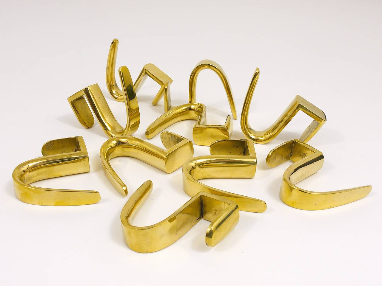 Ten Carl Aubock 5-Shaped Brass Hooks for the Wooden Coat Rack, Austria For Sale 1