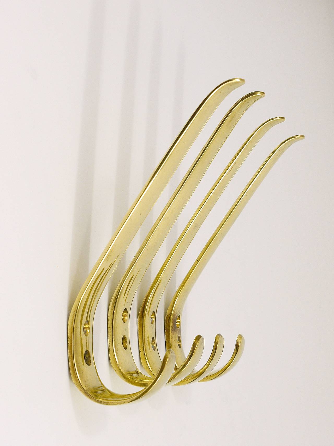Ten Austrian Modernist Brass Wall Coat Hooks by Hertha Baller, Vienna, 1950s