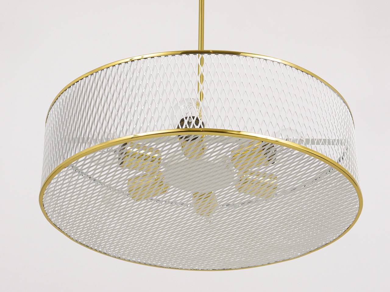 French Mathieu Matégot Style Mid Century Brass Chandelier Pendant Lamp 1950s Mid Century Modern French Mathieu Matégot Style Brass Chandelier Pendant Lamp