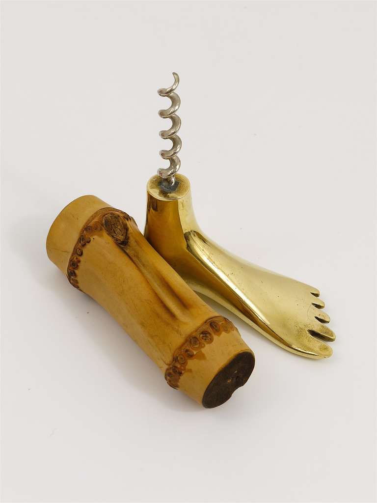 Austrian Carl Aubock Modernist Foot Cork Screw Brass Bamboo from the 1950s