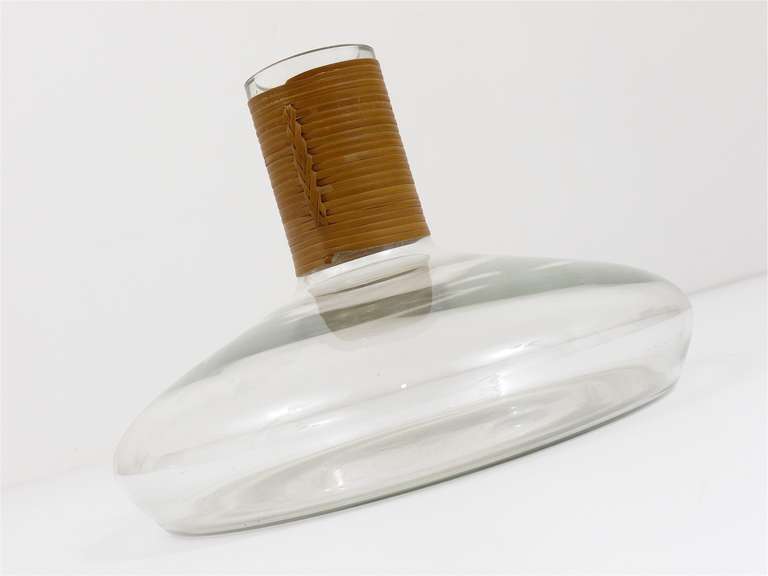 Glass Carl Aubock Viennese Vase Decanter Tuberkulinkolben with Wickerwork Top