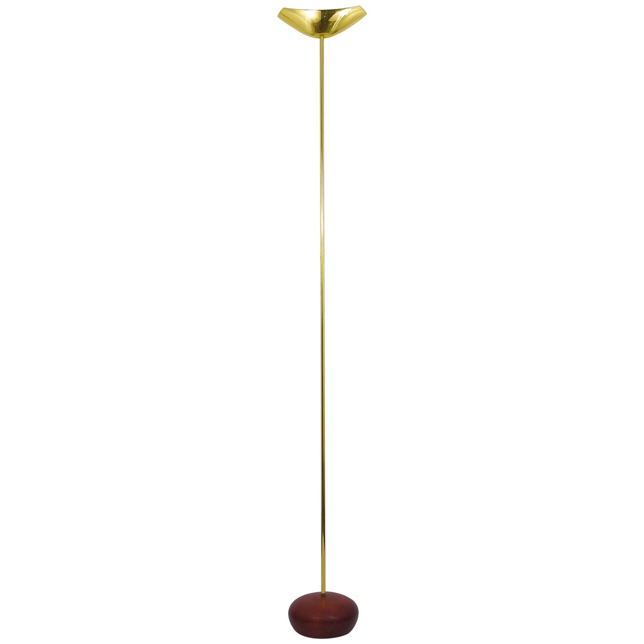 Rodolfo Dordoni Postmodern Brass & Wood Uplight Floor Lamp, Italy, 1980s For Sale