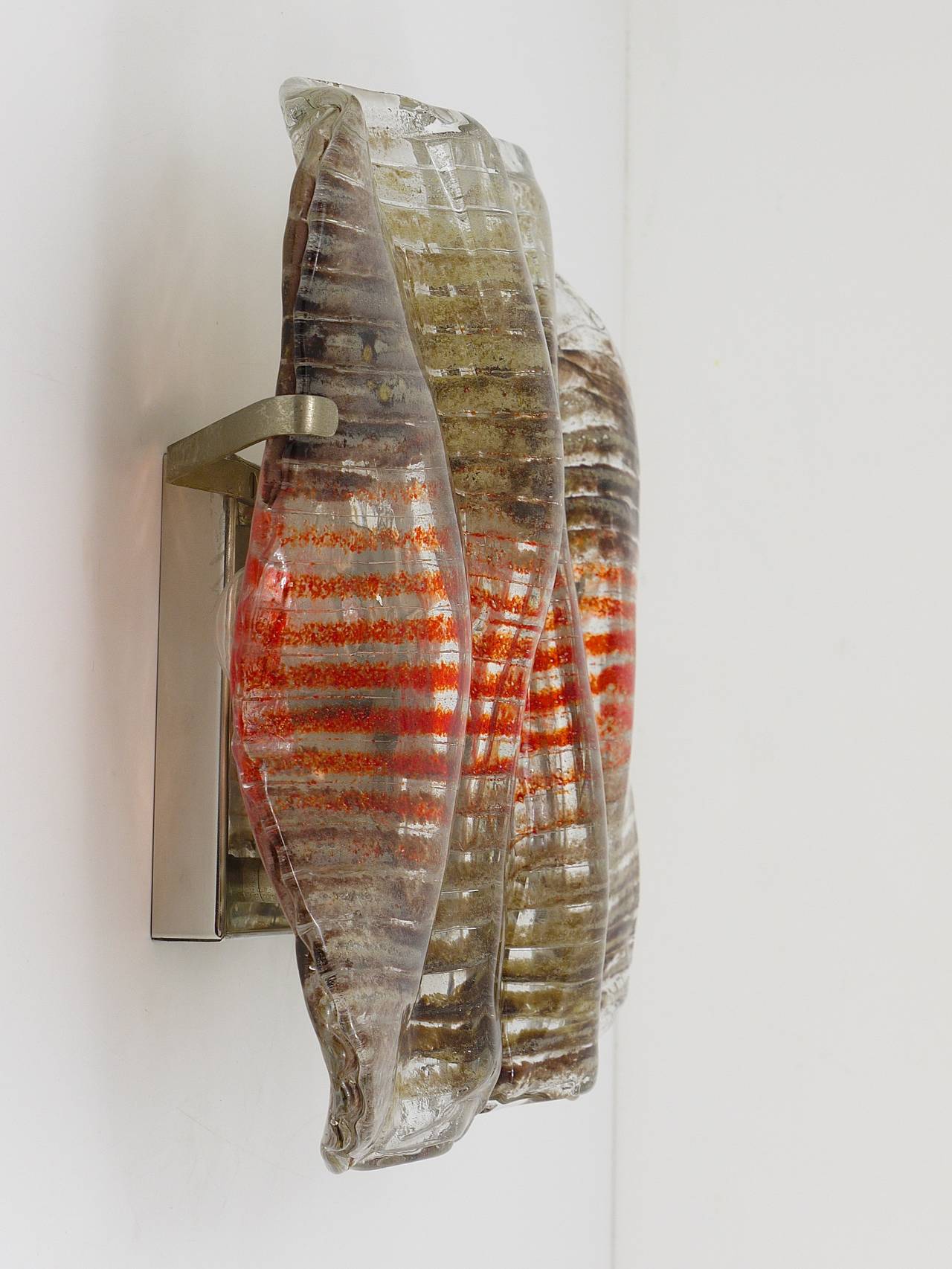 Huge Kalmar Sconce Wall Light with a Striped Murano Glass Panel, 1970s, Austria In Excellent Condition In Vienna, AT