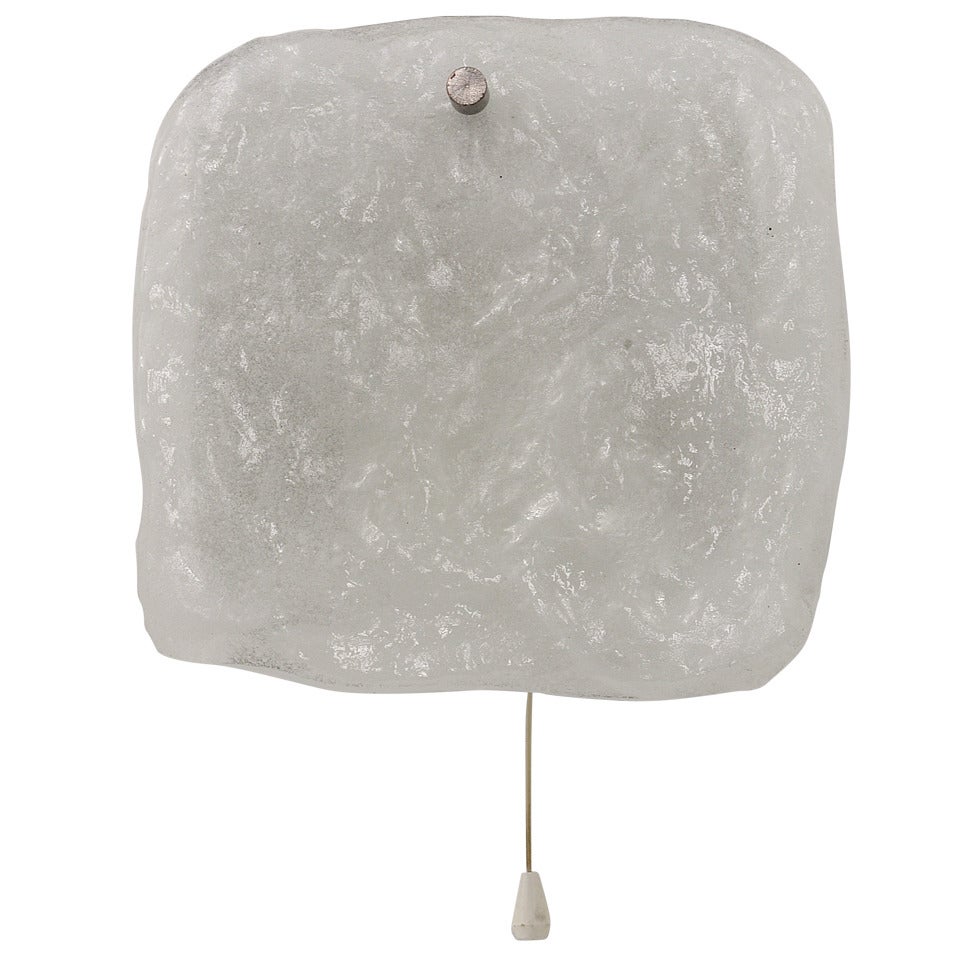 Midcentury Kalmar Frosted Ice Glass Panel Sconce Wall Light, Austria, 1960s