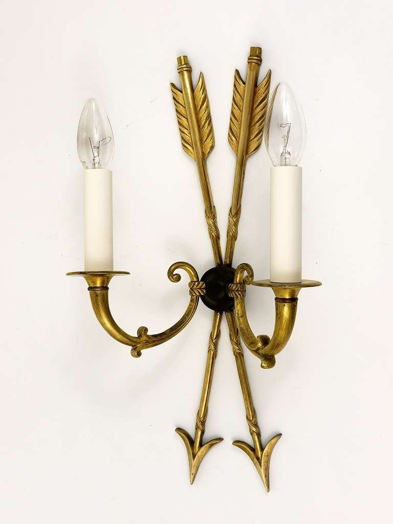 Mid-Century Modern A Pair of Arrow Wall Sconces In The Manner of Maison Charles, France, 1960s