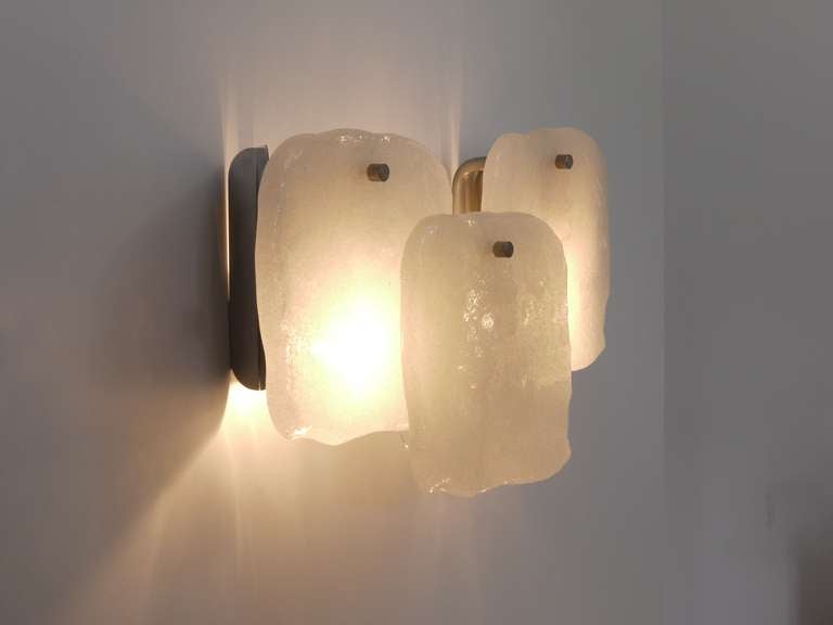 Kalmar Frosted Ice Glass Panel Sconce Modernist Wall Lamp from 1960s 2