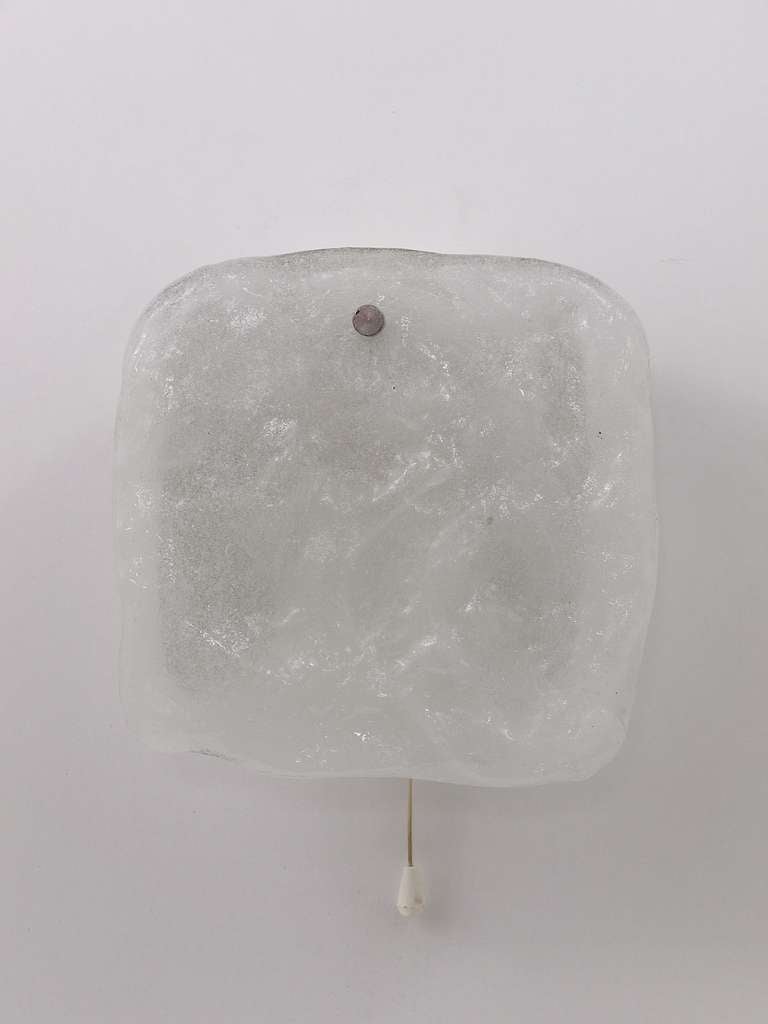 Mid-Century Modern Midcentury Kalmar Frosted Ice Glass Panel Sconce Wall Light, Austria, 1960s For Sale