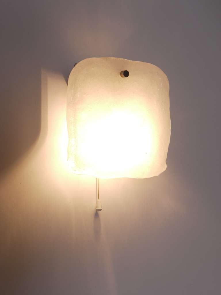 20th Century Midcentury Kalmar Frosted Ice Glass Panel Sconce Wall Light, Austria, 1960s For Sale