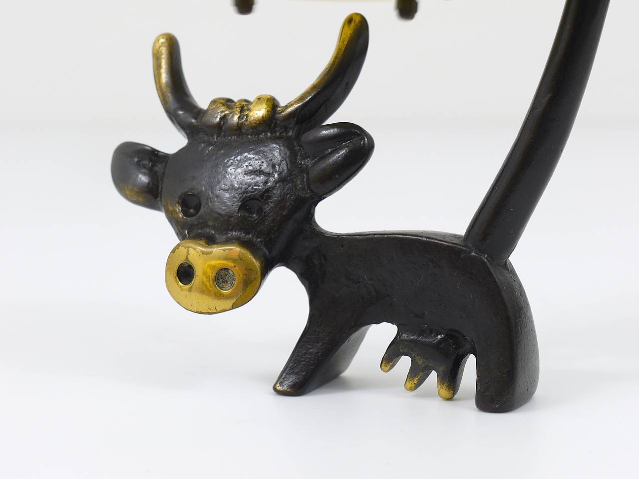 Brass Walter Bosse Cow Figurine Table Thermometer by Herta Baller, Austria, 1950s For Sale