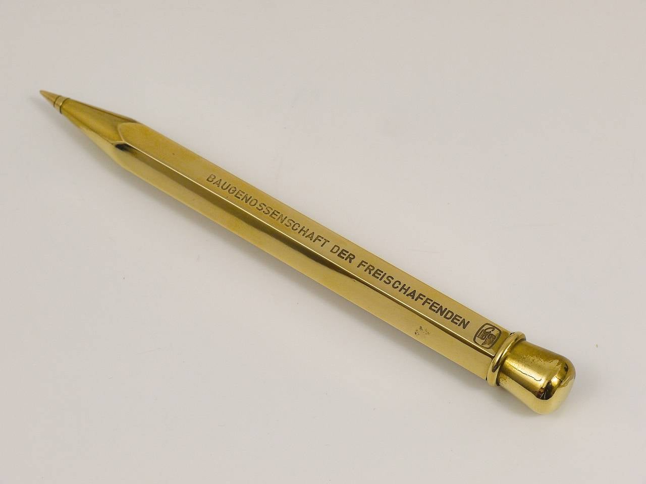 20th Century Carl Auböck Big Pencil Telephone Ball Pen in Brass with Box, Austria, 1950s