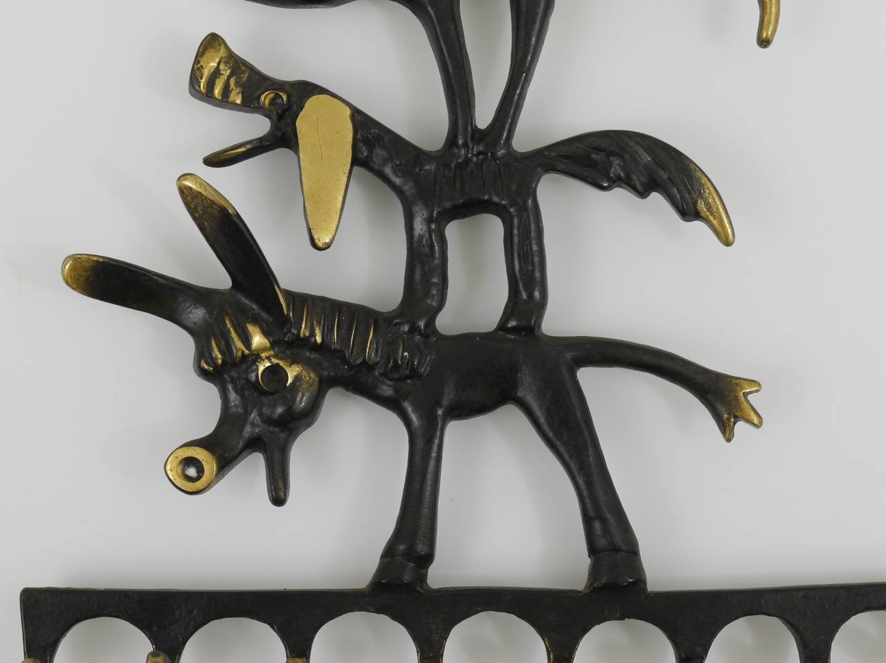 Walter Bosse Brass Key Hanger Donkey, Dog, Cat and Cock, Hertha Baller, Austria