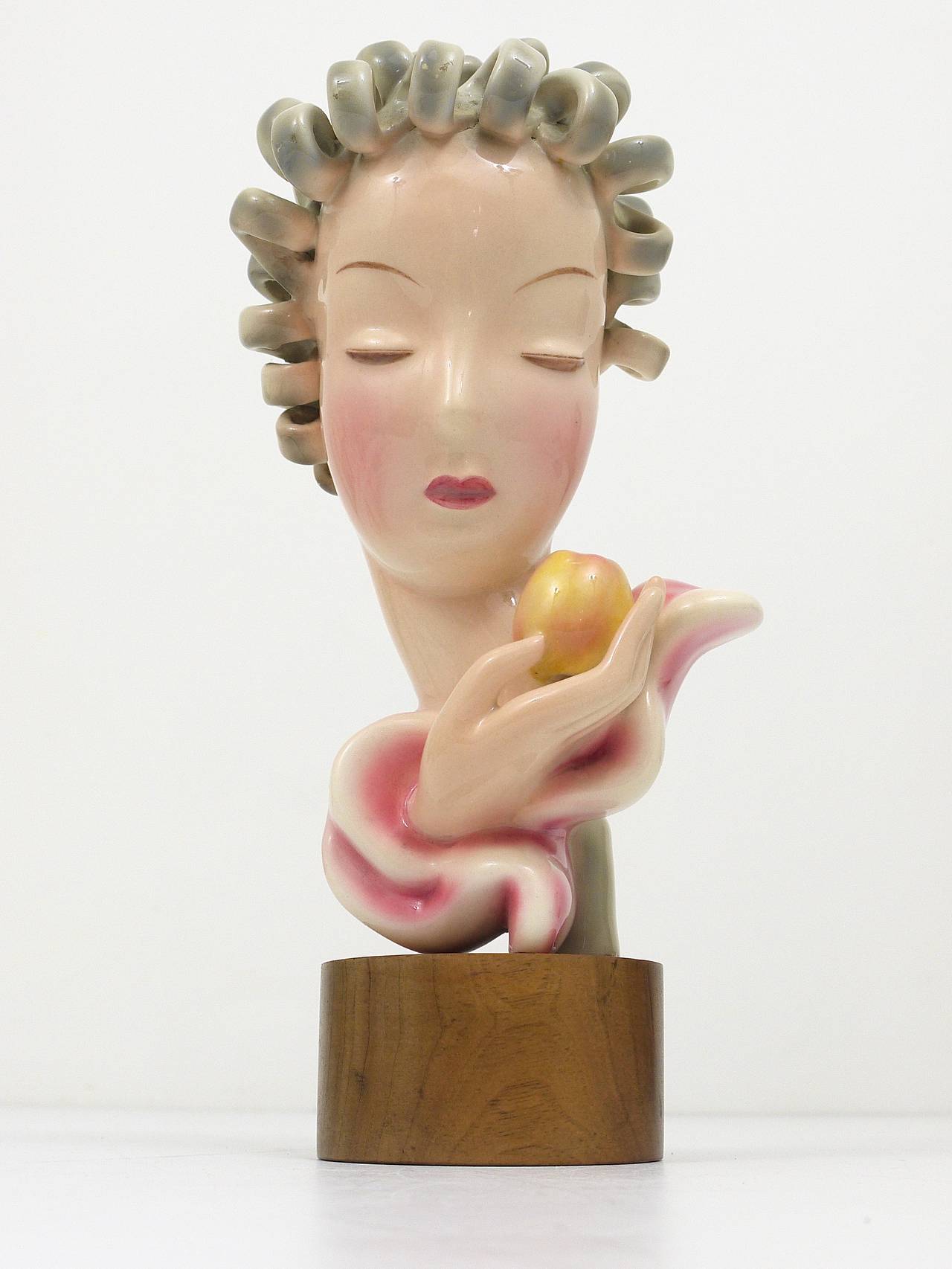 Porcelain Art Deco Bust by Goldscheider Vienna, Eve with Apple, Rudolph Knorlein, 1930s