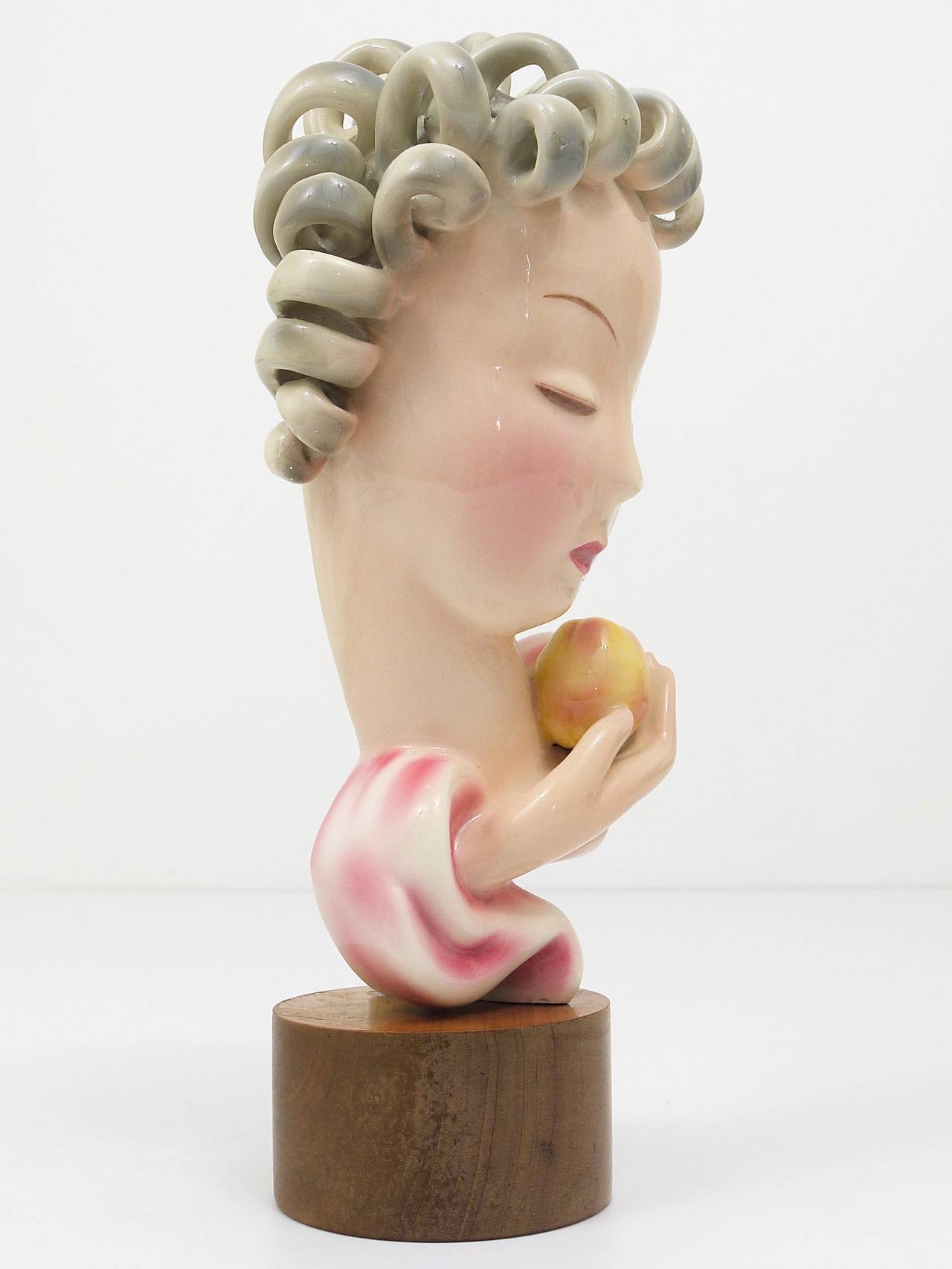 Art Deco Bust by Goldscheider Vienna, Eve with Apple, Rudolph Knorlein, 1930s 3