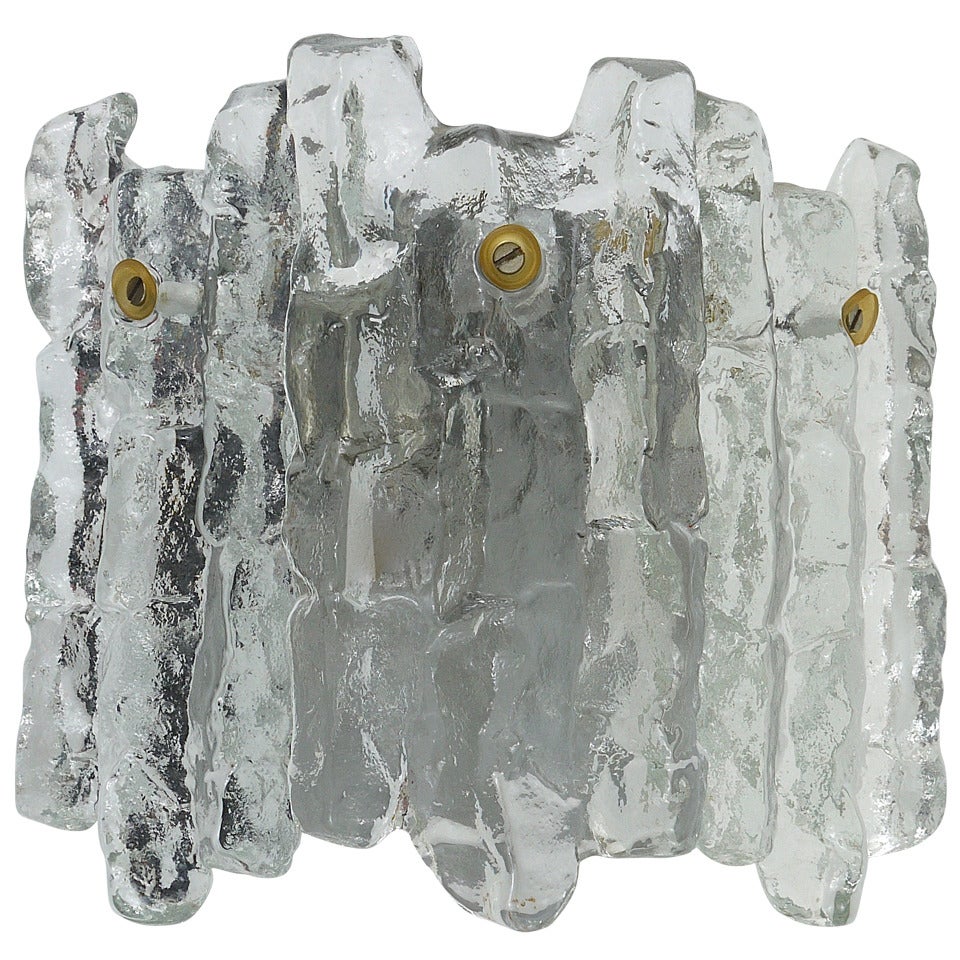 J.T. Kalmar Midcentury Ice Glass Sconce Wall Light, Austria, 1960s