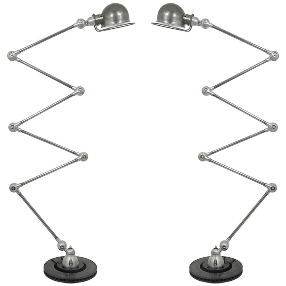 Pair of French Jean Louis Domecq Jielde Industrial Zigzag Floor Lamps, 1950s