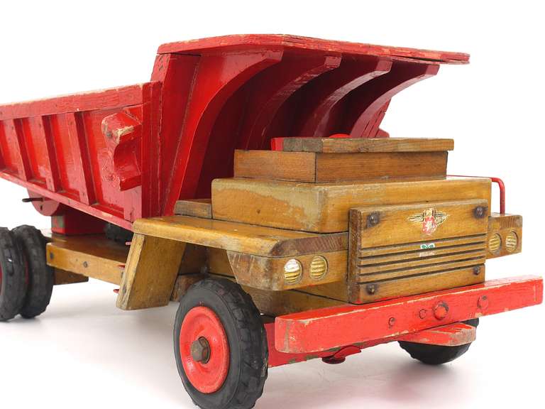 Mid-Century Modern Decorative Antique Wood Toy Truck From the Early 1950s