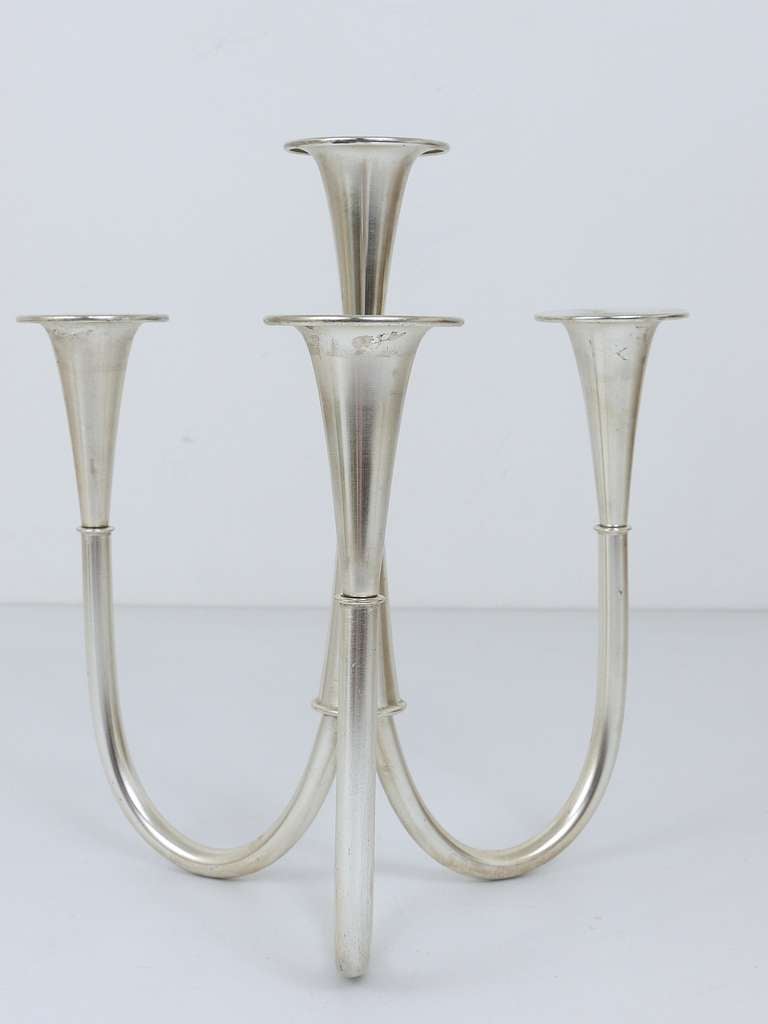 Silvered Bauhaus Candelabra Candleholder by Wilhelm Wagenfeld for WMF Germany 1