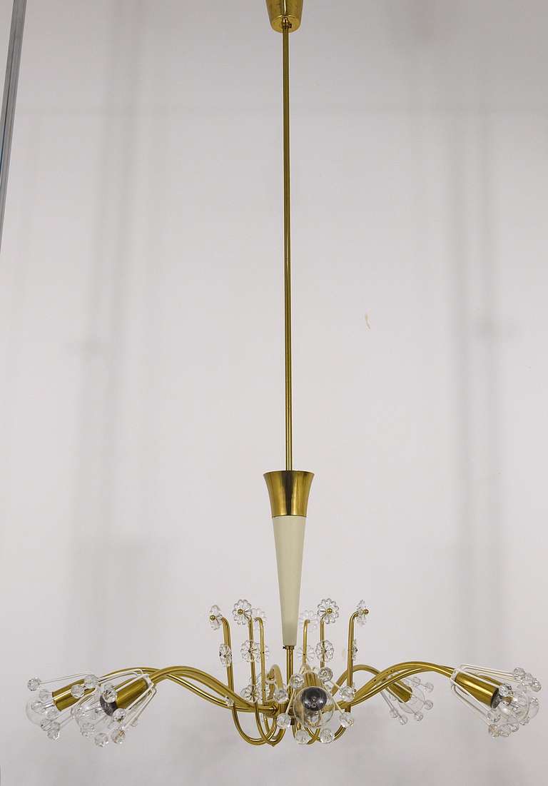 Austrian Unusual Emil Stejnar Brass Crystal Chandelier, Rupert Nikoll, Austria, 1950s For Sale