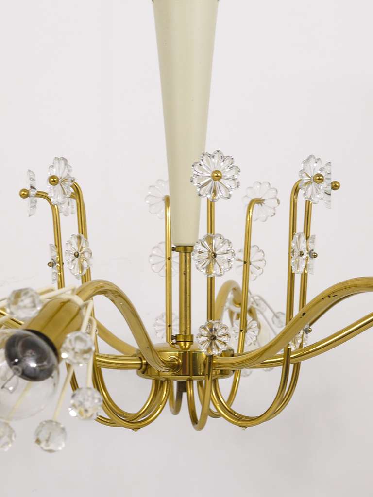 Unusual Emil Stejnar Brass Crystal Chandelier, Rupert Nikoll, Austria, 1950s For Sale 2