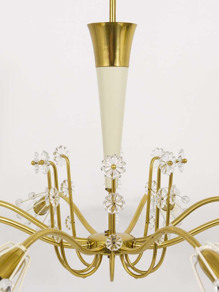 Unusual Emil Stejnar Brass Crystal Chandelier, Rupert Nikoll, Austria, 1950s For Sale 4
