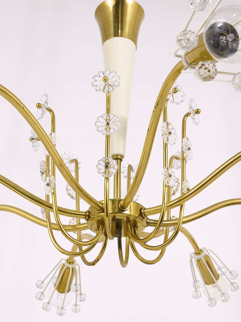 Unusual Emil Stejnar Brass Crystal Chandelier, Rupert Nikoll, Austria, 1950s For Sale 3