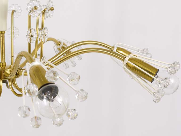 20th Century Unusual Emil Stejnar Brass Crystal Chandelier, Rupert Nikoll, Austria, 1950s For Sale