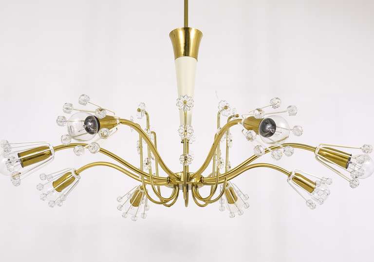 Unusual Emil Stejnar Brass Crystal Chandelier, Rupert Nikoll, Austria, 1950s For Sale 1