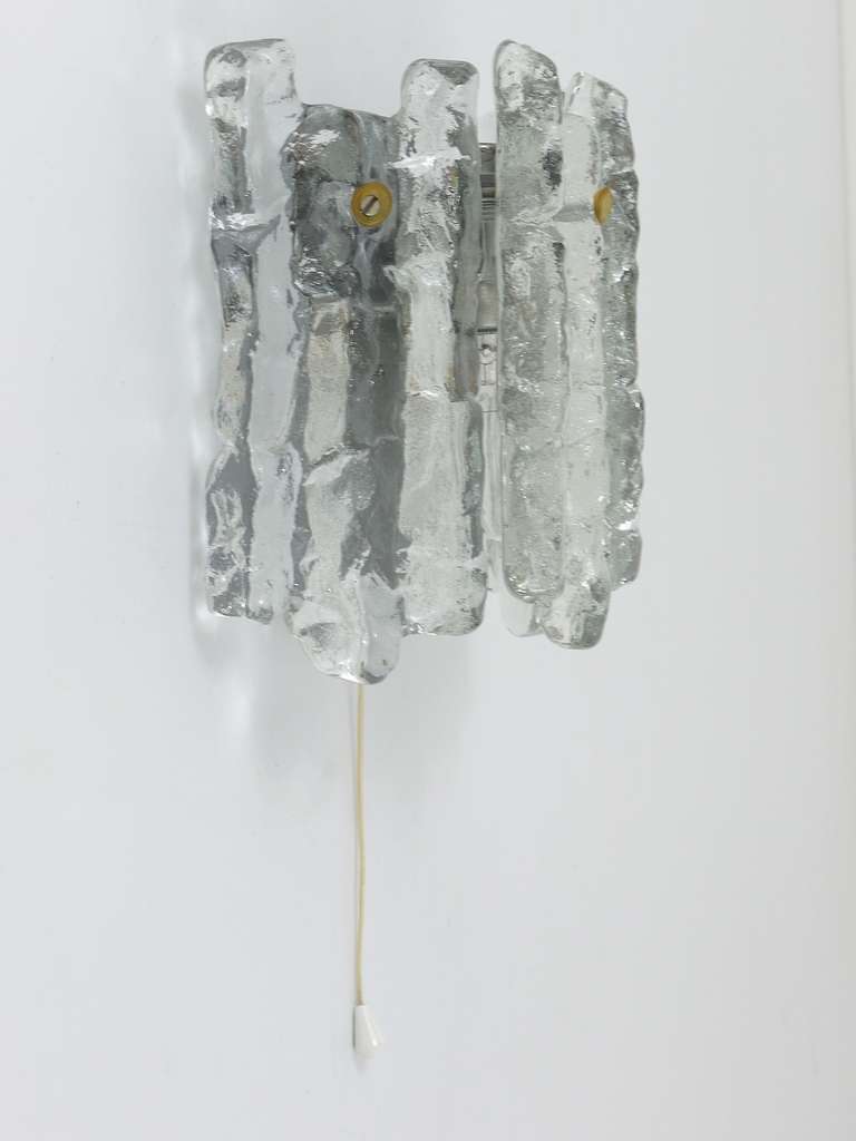 Mid-Century Modern J.T. Kalmar Midcentury Ice Glass Sconce Wall Light, Austria, 1960s For Sale