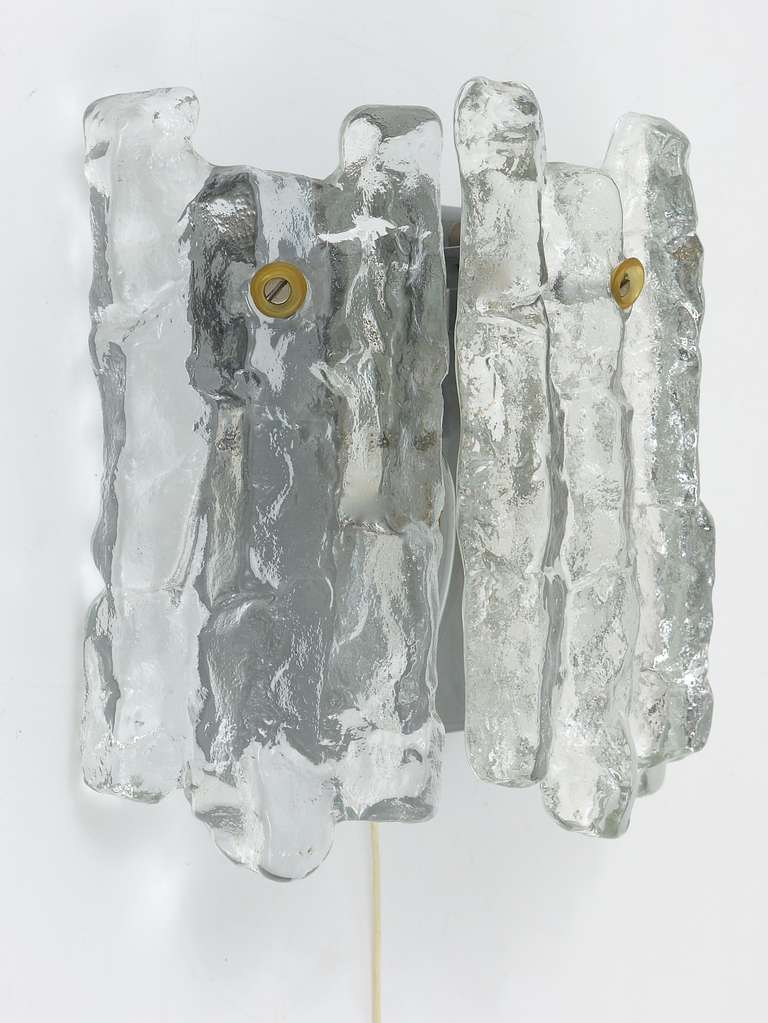 Austrian J.T. Kalmar Midcentury Ice Glass Sconce Wall Light, Austria, 1960s For Sale