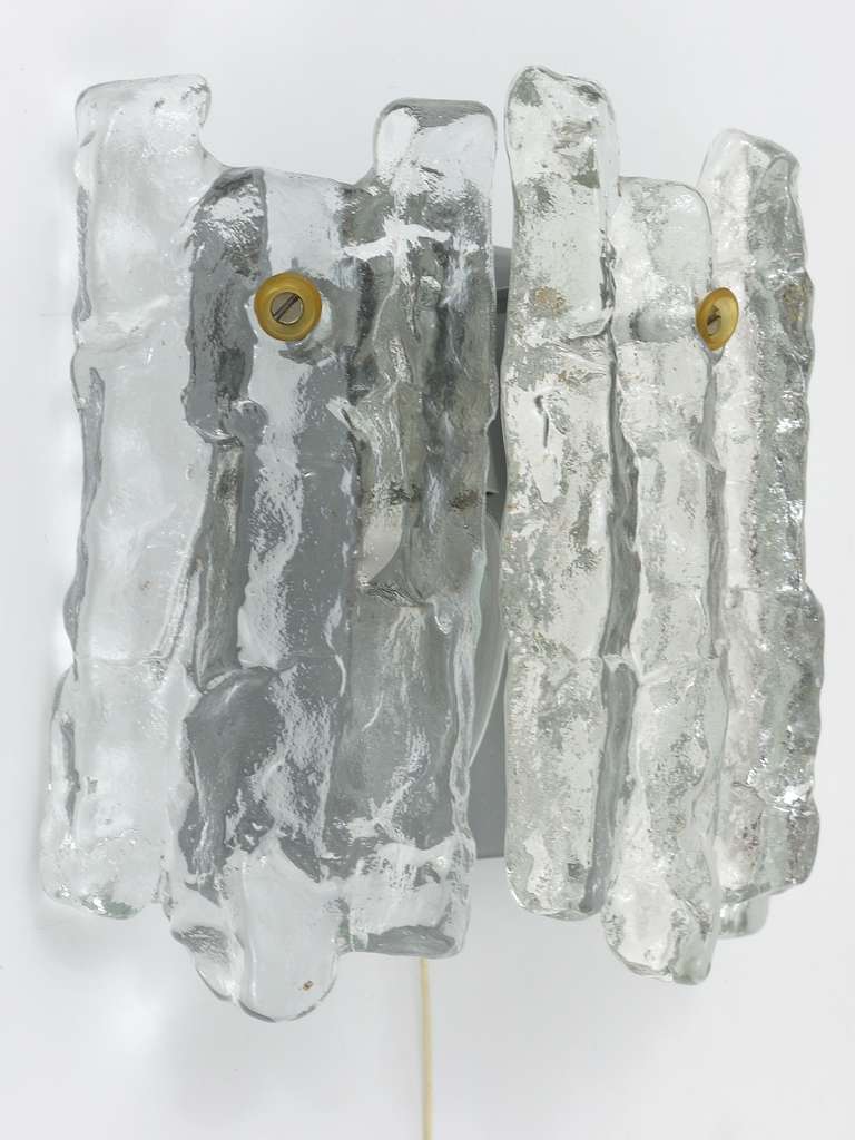 20th Century J.T. Kalmar Midcentury Ice Glass Sconce Wall Light, Austria, 1960s For Sale