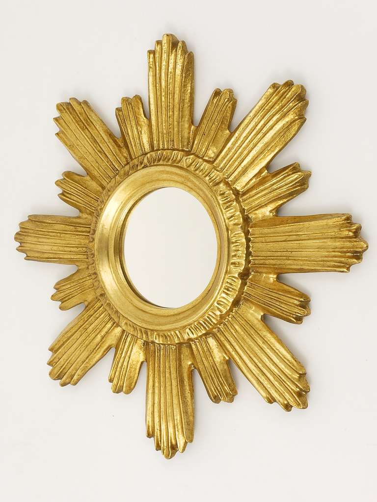 Mid-20th Century Petite French Gilt Sunburst Starburst Wall Mirror from the 1960's