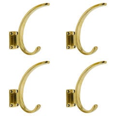 Set of Four Handmade Modernist Brass Wall Hooks, Austria 1950s