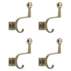 Set of Four Beautiful Art Deco Nickel Plated Wall Hooks, Austria 1930s