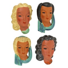 Vintage Goldscheider Vienna Set of Four Wall Masks by Adolf Prischl, Austria, 1950s