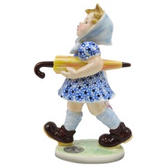 Vintage Goldscheider Vienna Girl with Umbrella Sculpture, Porcelain, Austria, 1930s