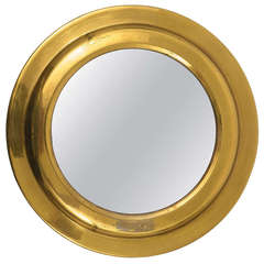 French Round Modernist Brass Mirror, 1950s 12