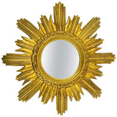 French Gilt Sunburst Starburst Wall Mirror, 1960's