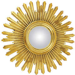 One Of 3 Matching Convex Gilt Wood Sunburst Starburst Mirror, France, 1950s