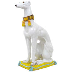 Huge Mid Century Italian Ceramic White Greyhound Statue