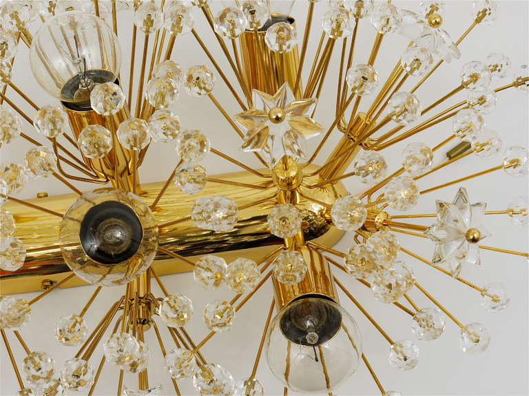 Gold Pair of Blowball Crystal Sconces in the Manner of Emil Stejnar, Rubert Nikoll