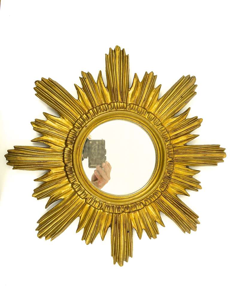 French Gilt Sunburst Starburst Wall Mirror, 1960's