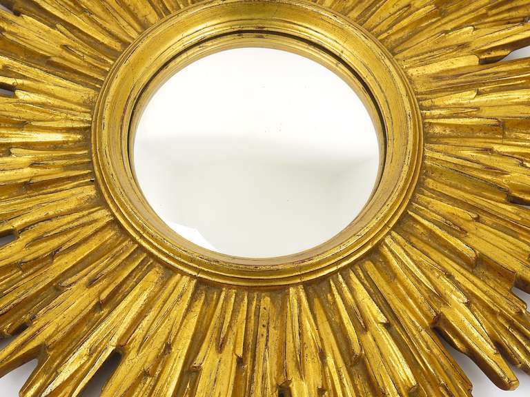 French Gilt Convex Sunburst Starburst Wall Mirror, 1960's 1